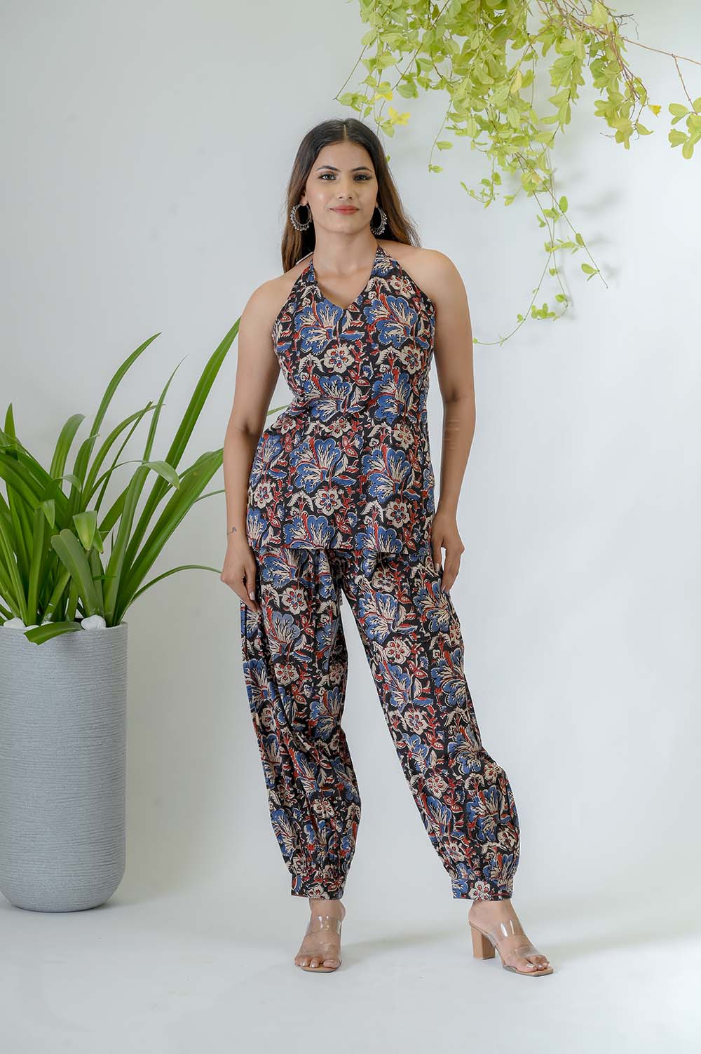 Hand Block Bagru Print Co-ord Set For Women - Front View | Oopnik