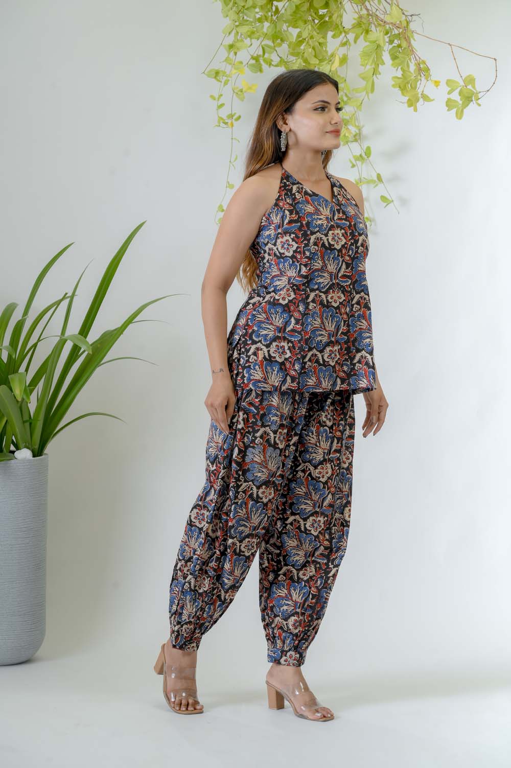 Hand Block Bagru Print Co-ord Set For Women - Side View | Oopnik