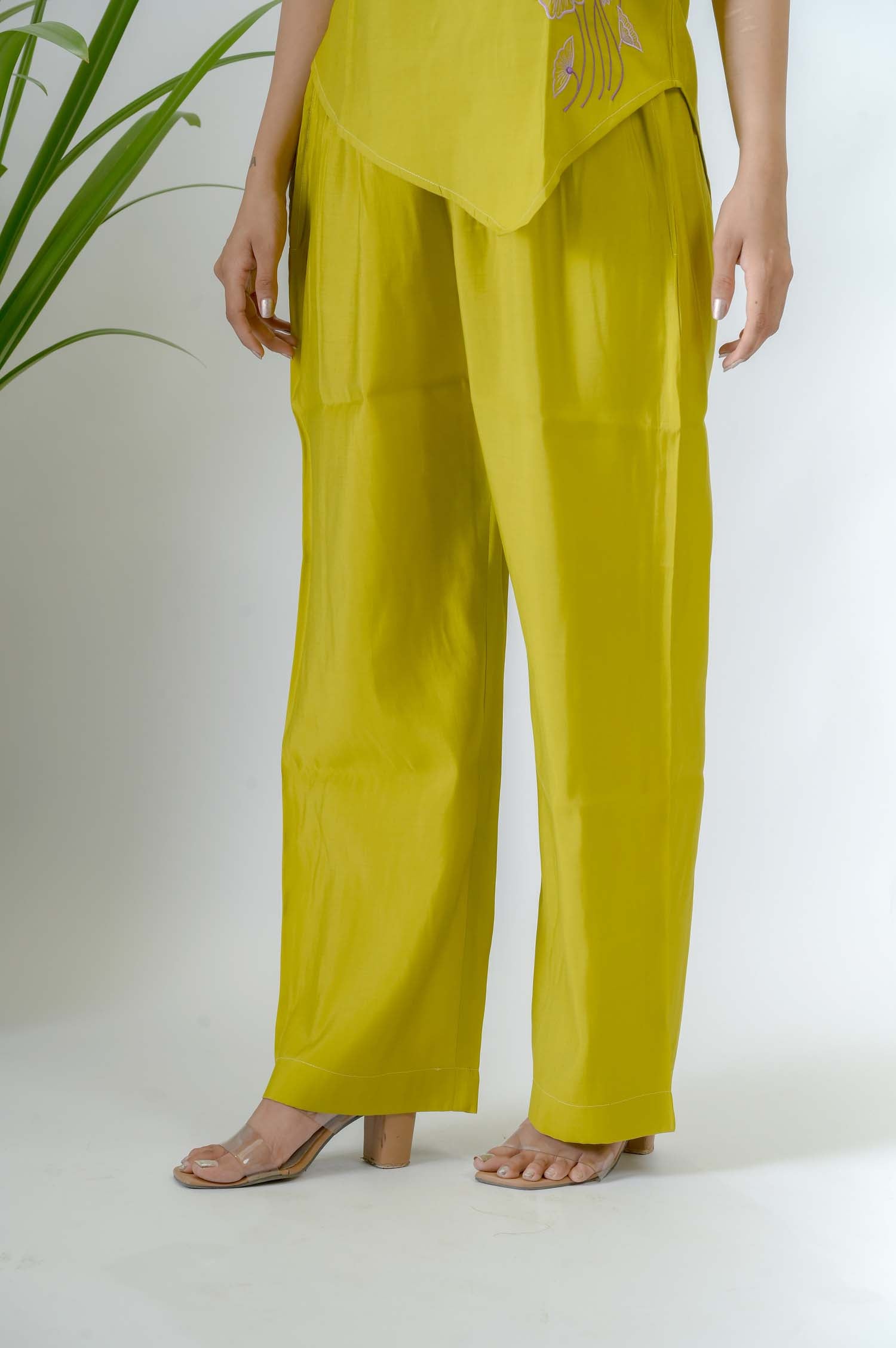 Mustard Crepe Festive Coord Set For Women - Bottom View | Oopnik