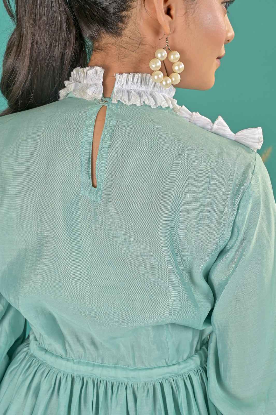 Casual Wear Sky Blue Tiered Short Dress For Women - Back Design | OOPNIK