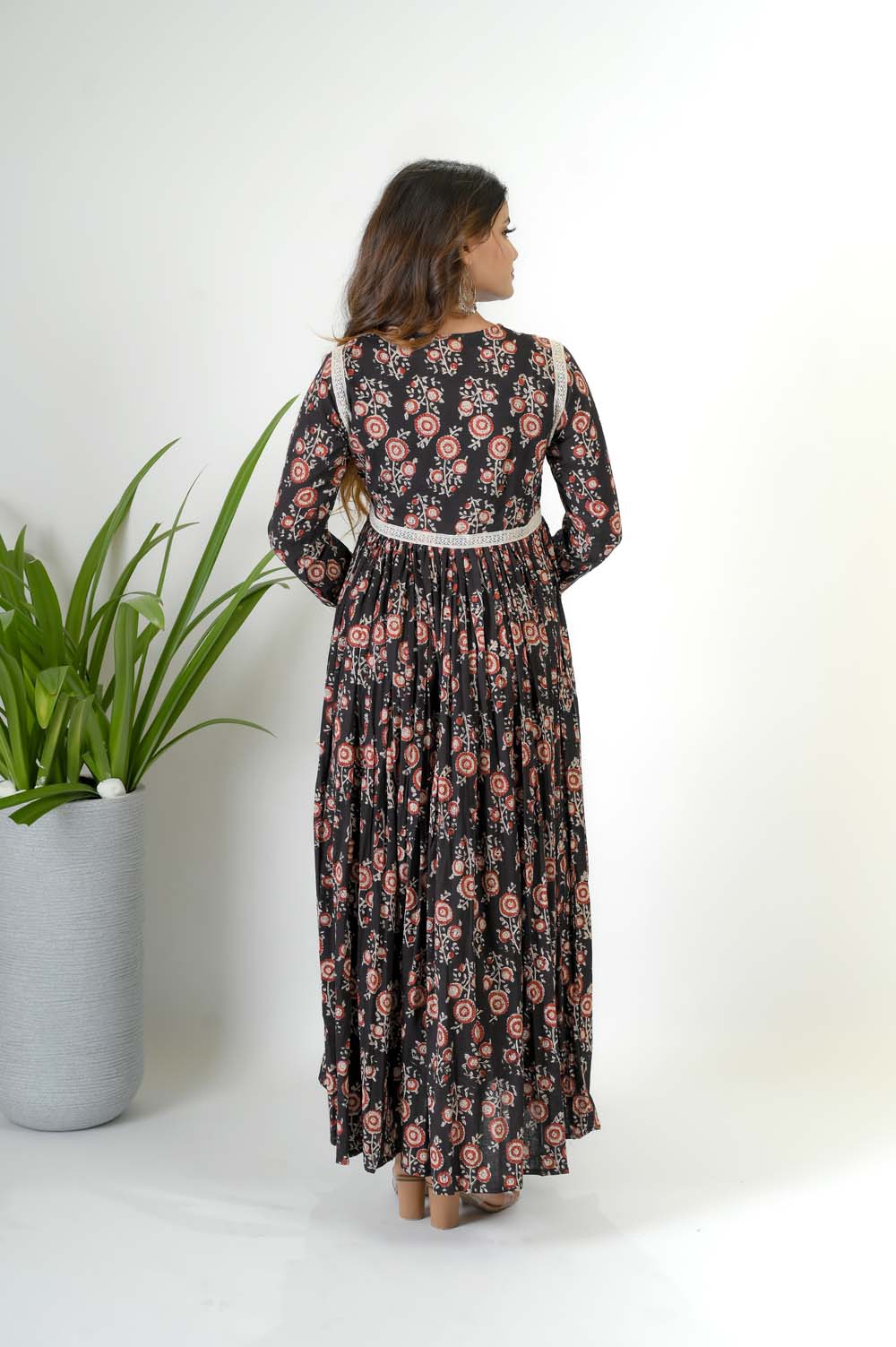 Angrakha Full Length Cotton Dress - Back View | Oopnik