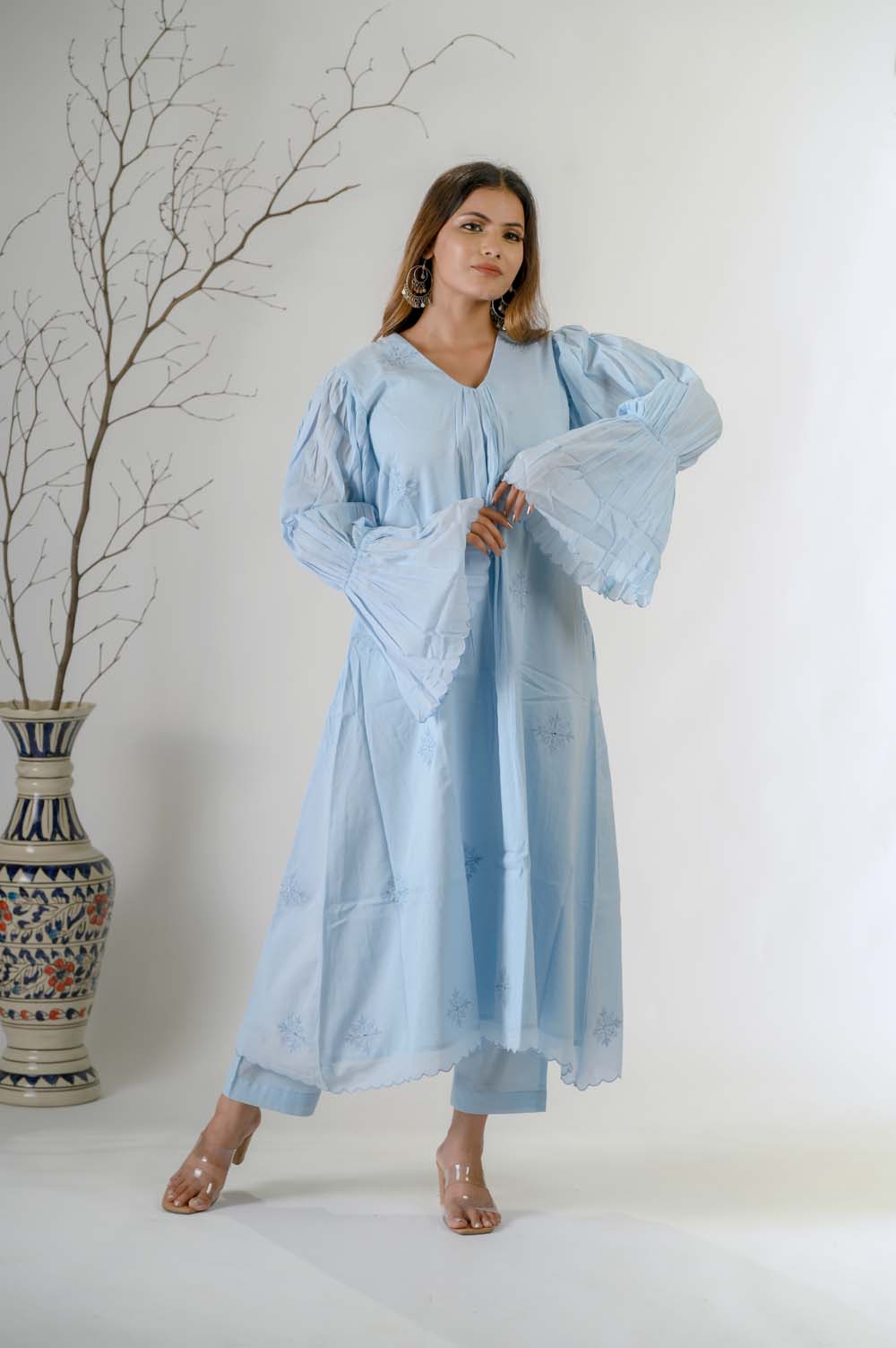 Blue Festive Wear Embroidered Kurta Set For Women - Styled | Oopnik