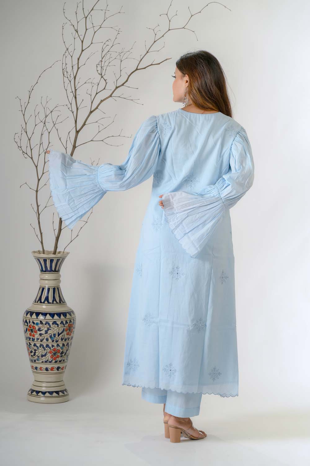 Blue Festive Wear Embroidered Kurta Set For Women - Back Design | Oopnik