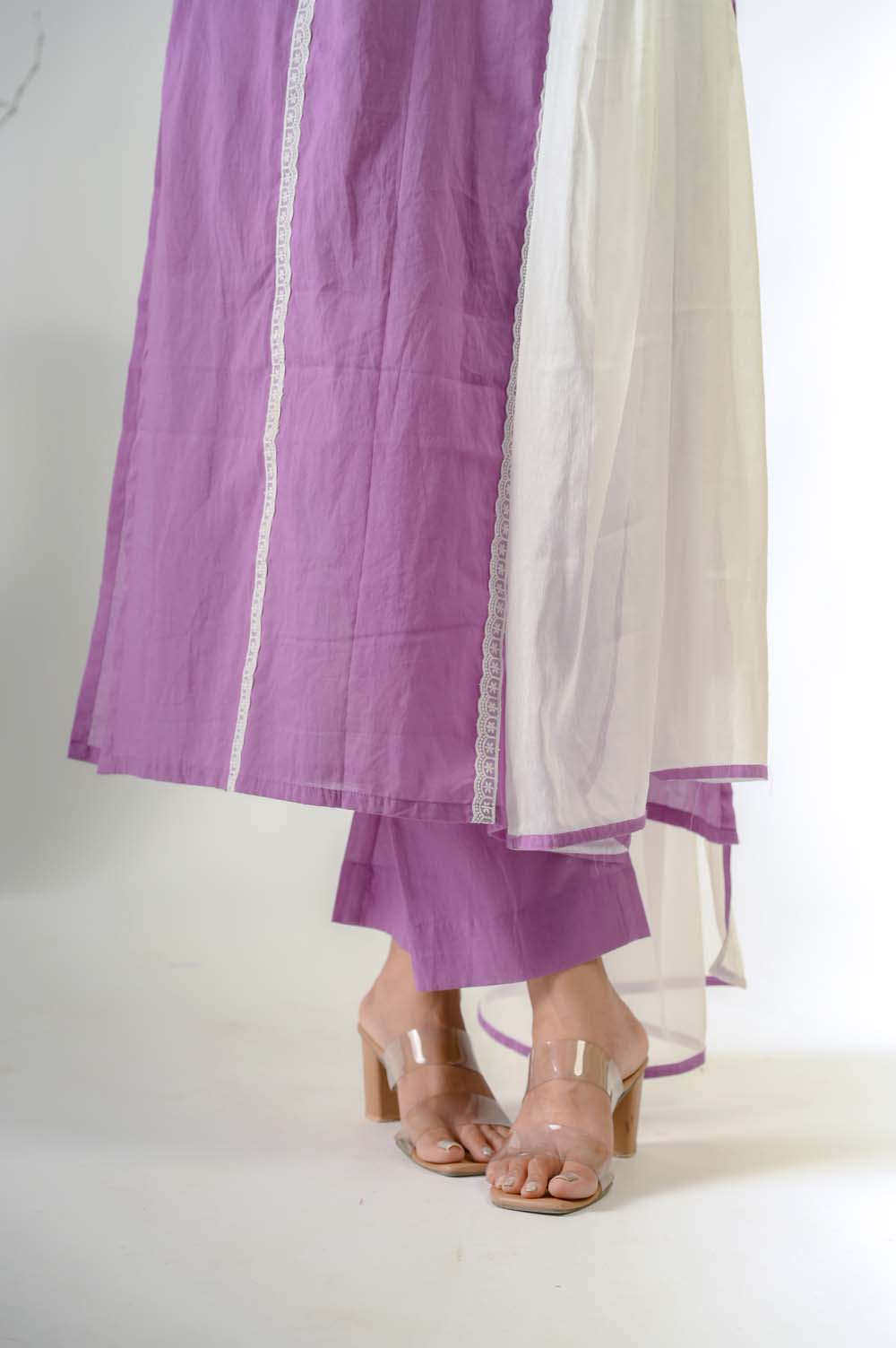 Purple Kurta Set For Women With Lace Work - Bottom View | Oopnik