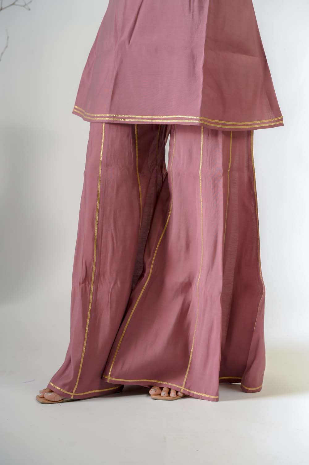 Light Purple Silk Festive Kurta Sharara Set for Women in Gota Lace & Zari Embroidery - Fabric Design | Oopnik