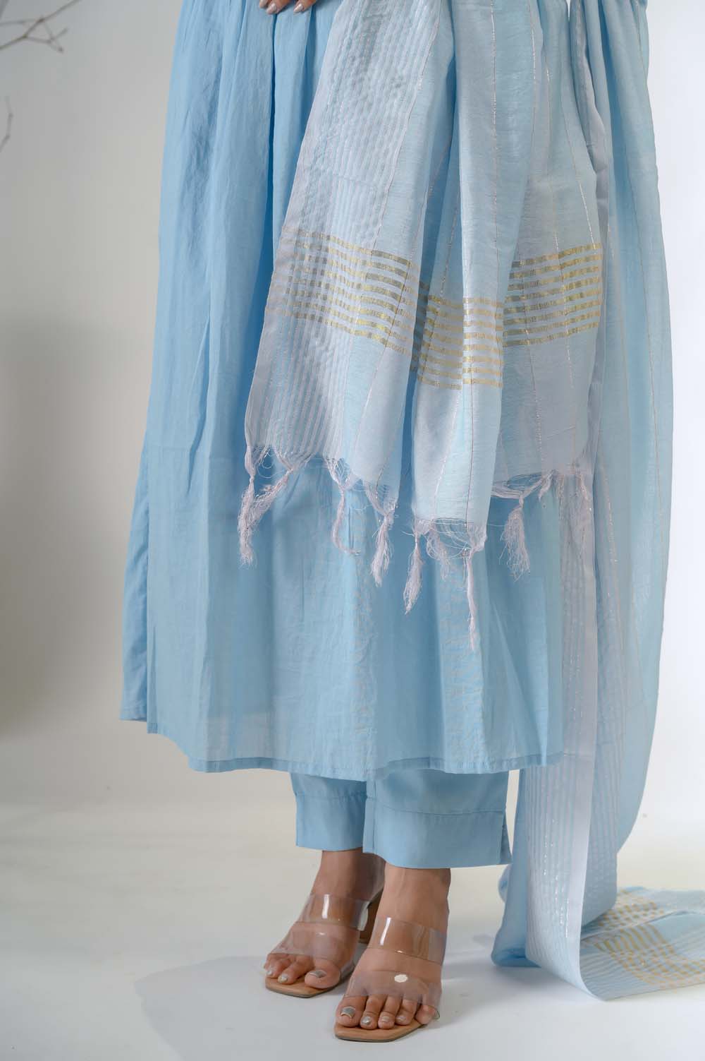 Blue Silk Kurta Set for Women with Beads, Sequence & Thread Embroidery - Fabric Design | Oopnik