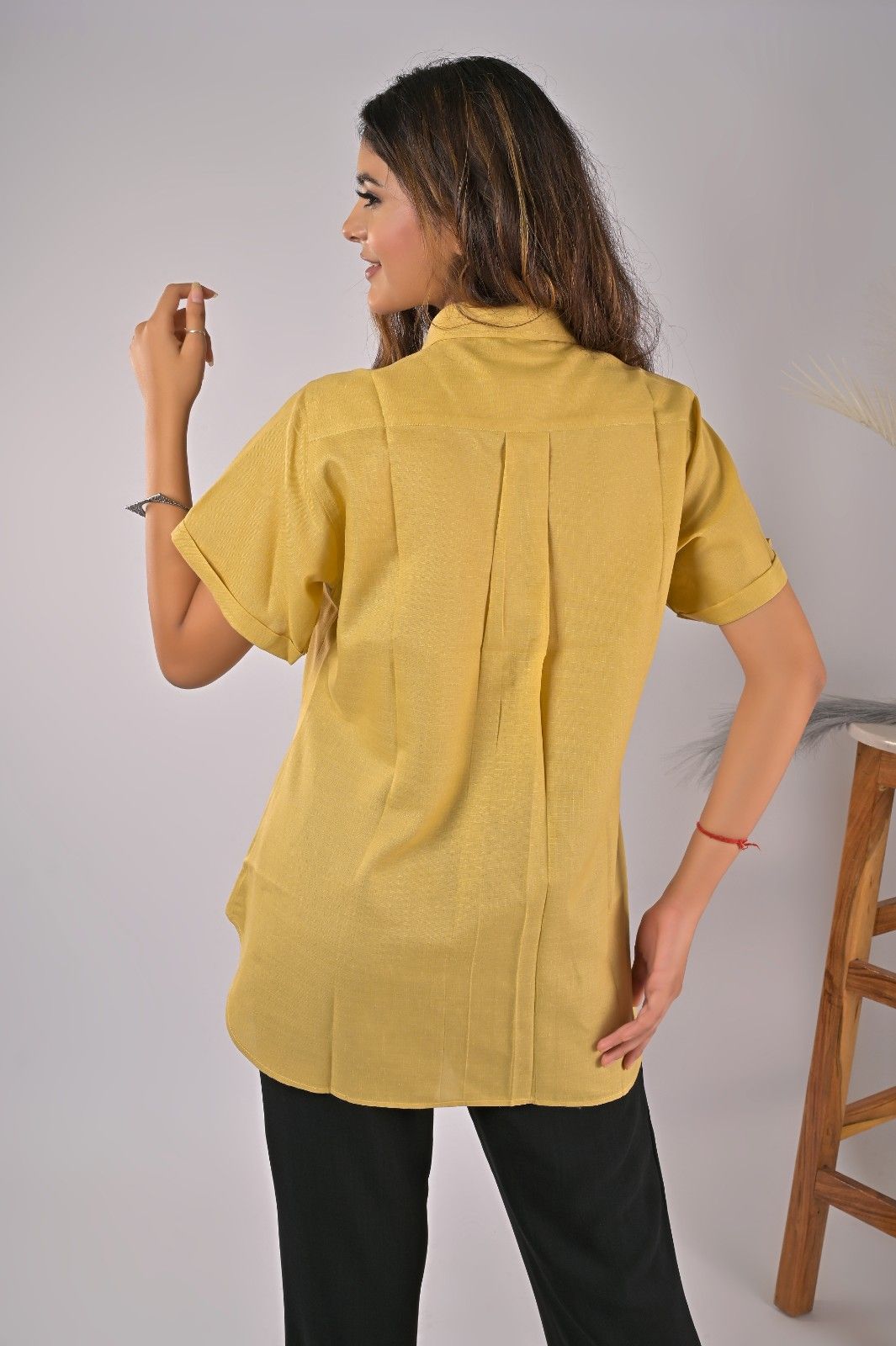 Trendy Yellow Formal Shirt For Women - Back Design | OOPNIK