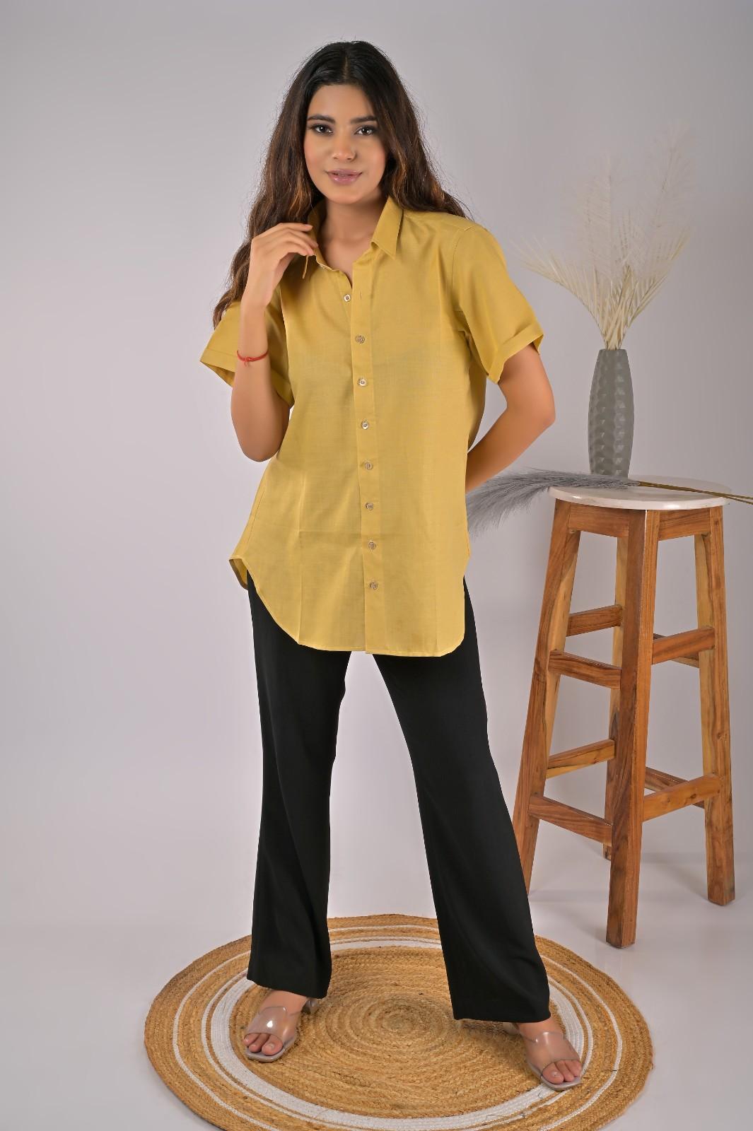 Trendy Yellow Formal Shirt For Women - Front View | OOPNIK