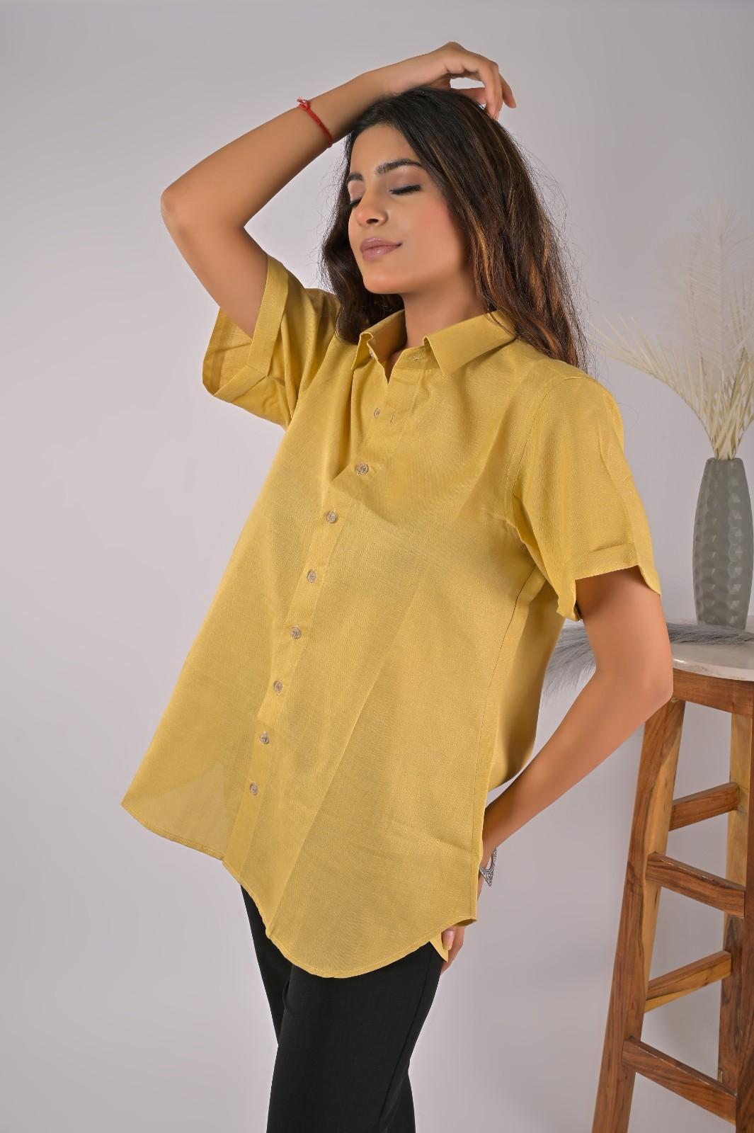 Trendy Yellow Formal Shirt For Women - Side View | OOPNIK