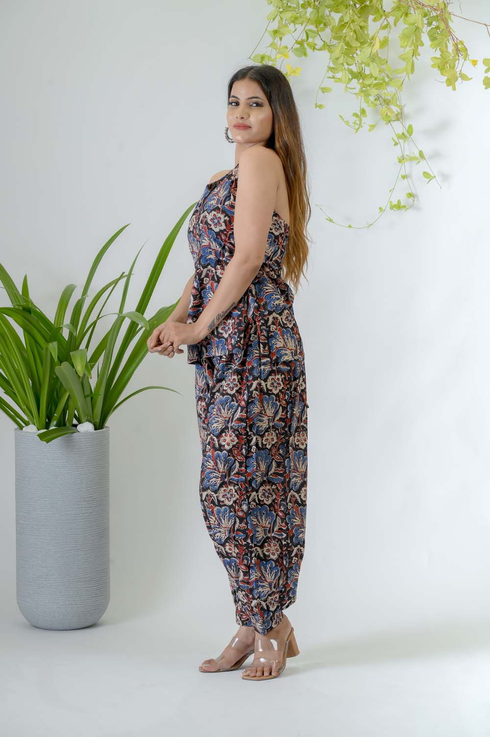 Hand Block Bagru Print Co-ord Set For Women - Side View | Oopnik