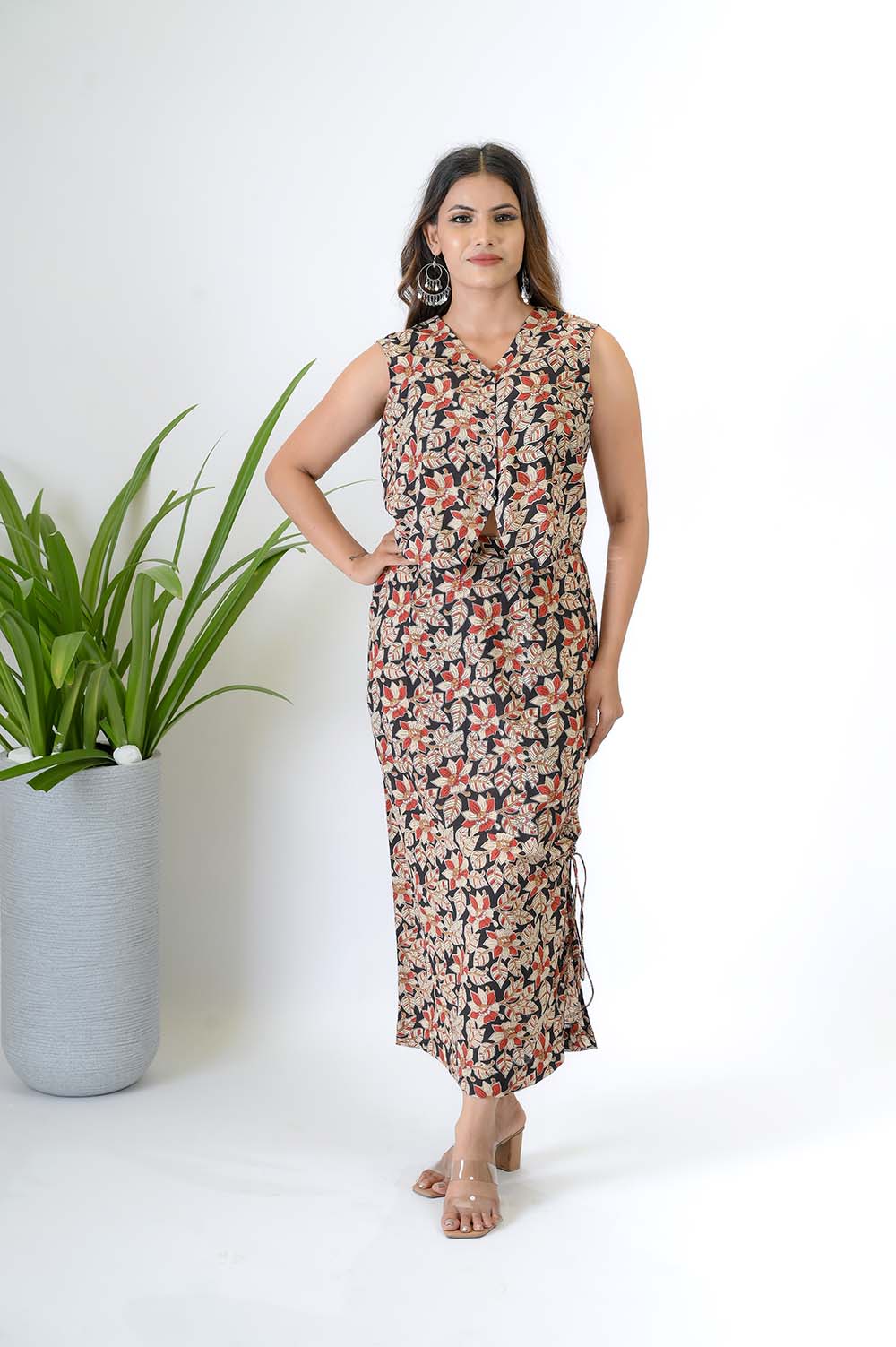 Hand Block Bagru Print Cotton Coord Set For Women - Front View | Oopnik