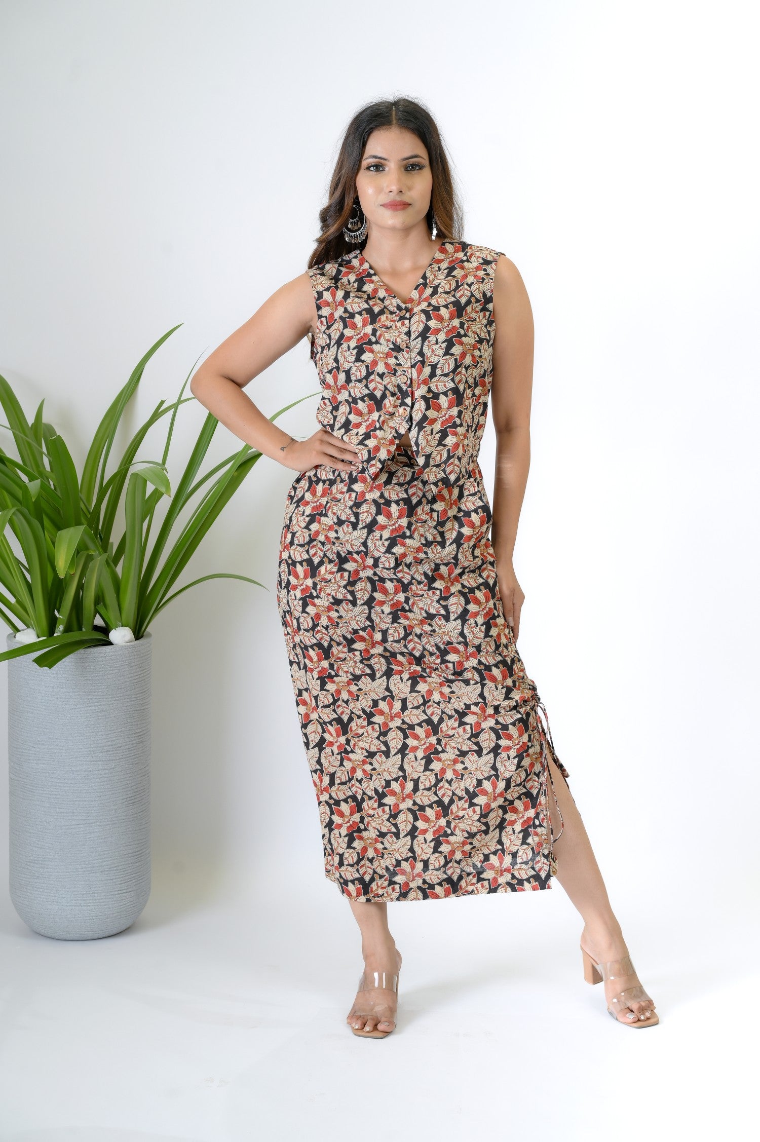 Hand Block Bagru Print Cotton Coord Set For Women - Front View | Oopnik