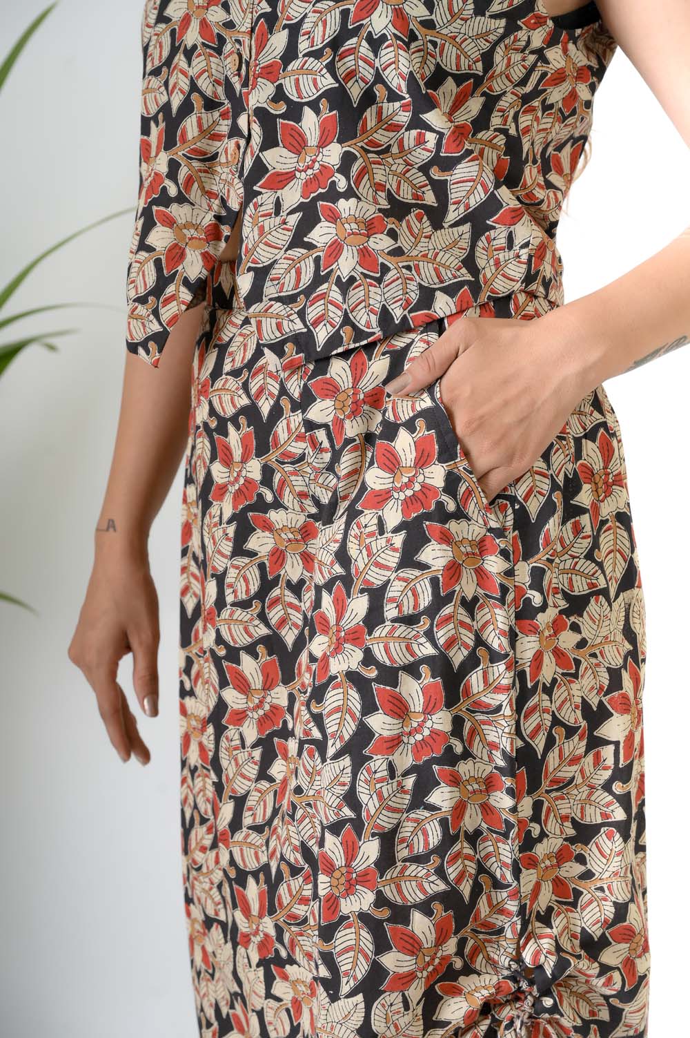 Hand Block Bagru Print Cotton Coord Set For Women - Closeup | Oopnik