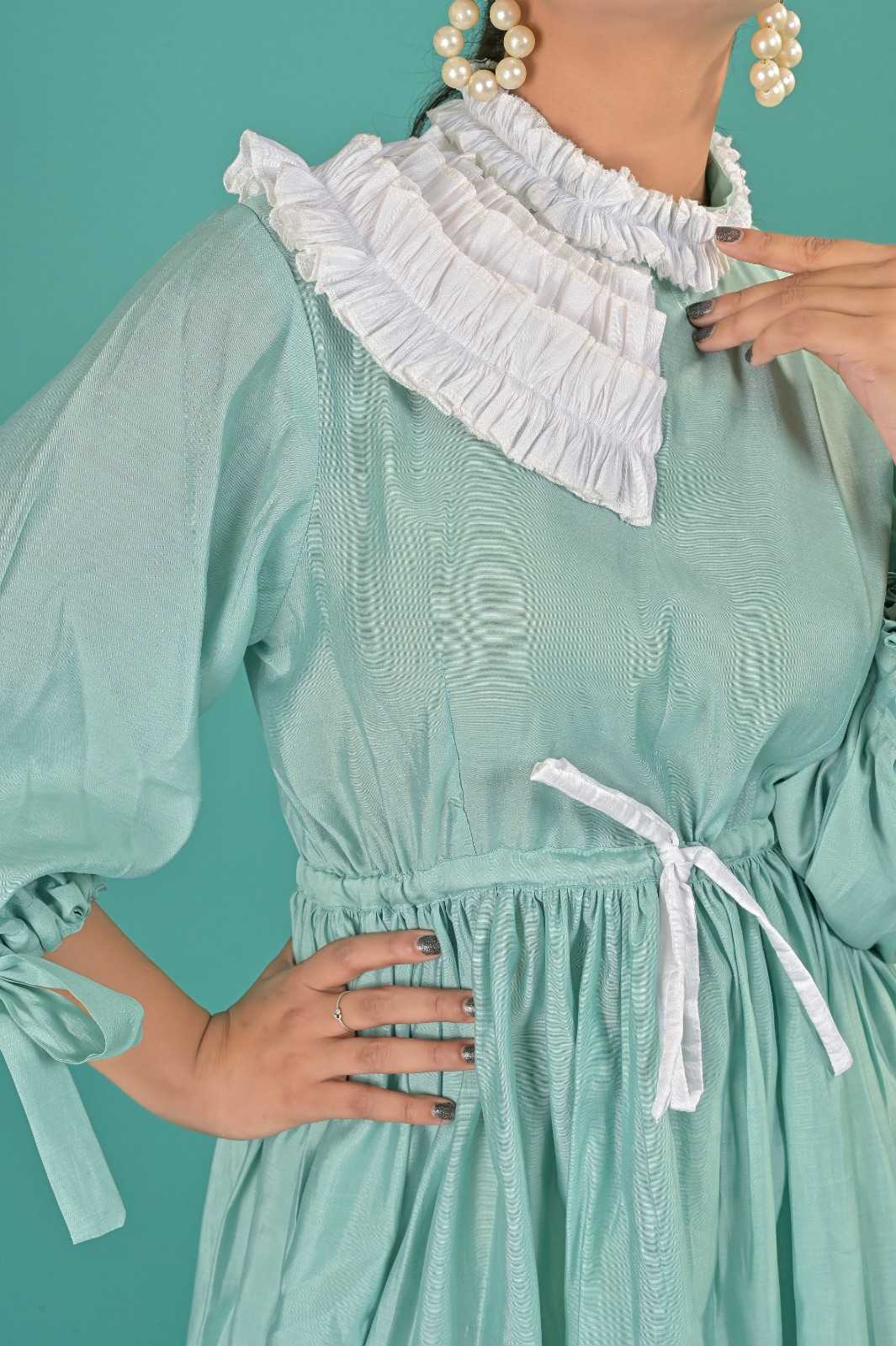 Casual Wear Sky Blue Tiered Short Dress For Women - Neck Design | OOPNIK