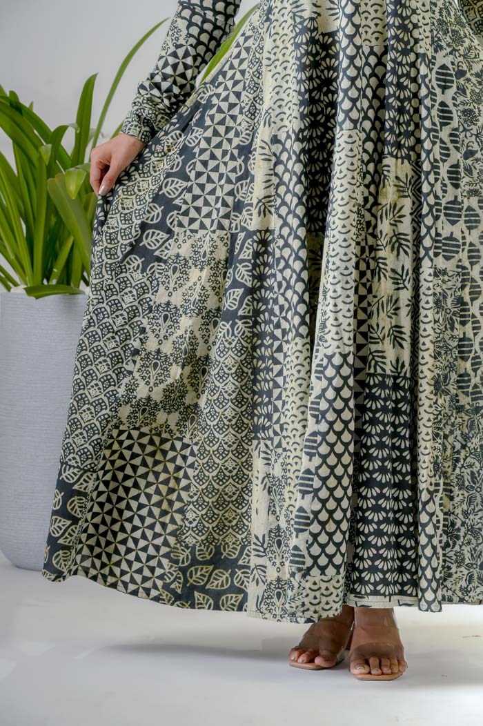 Printed Cotton Anarkali Dress For Women - Bottom View | Oopnik