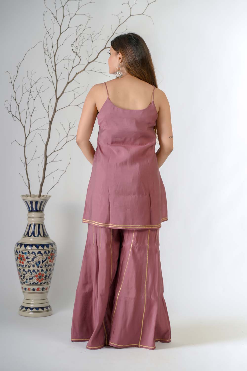 Light Purple Silk Festive Kurta Sharara Set for Women in Gota Lace & Zari Embroidery - Back Design | Oopnik