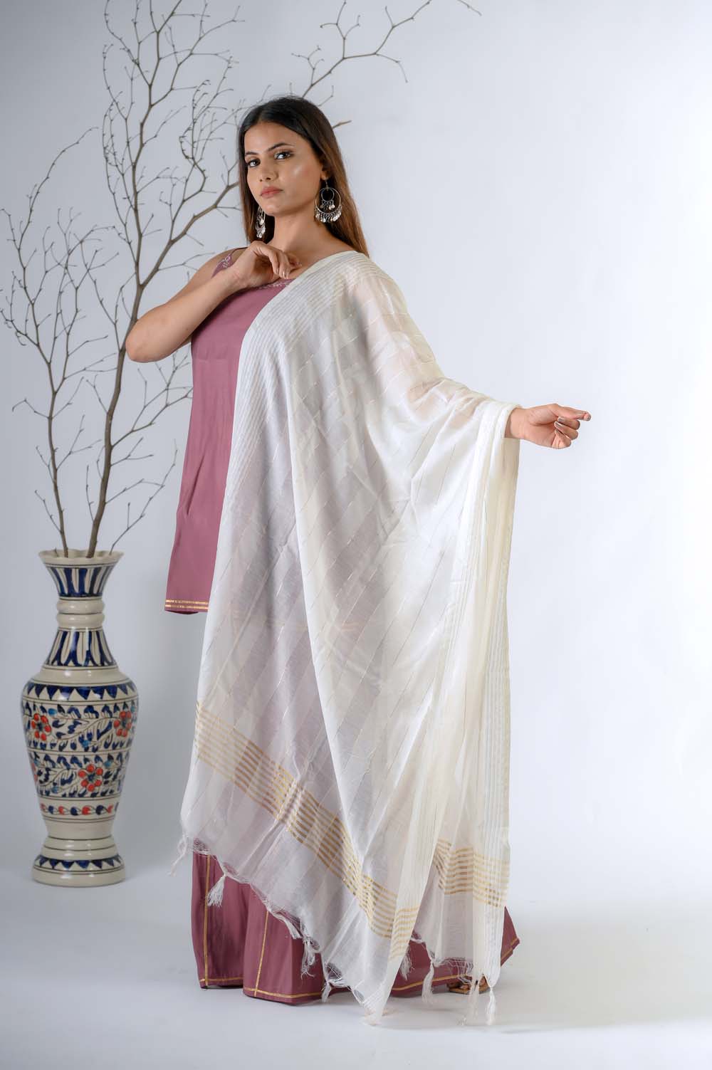 Light Purple Silk Festive Kurta Sharara Set for Women in Gota Lace & Zari Embroidery - Side View | Oopnik