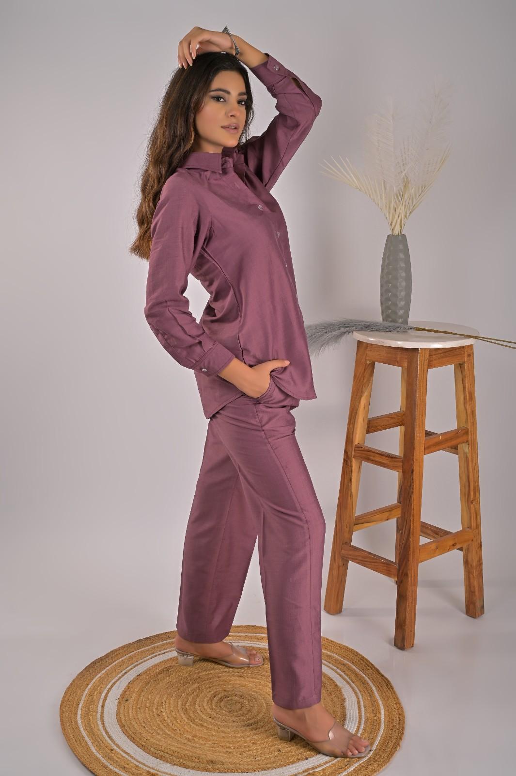Dark Purple Co-ord Set For Women - Side View | OOPNIK